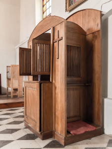 Wooden confessional in catholic church