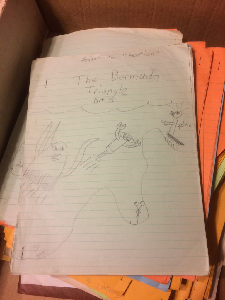 Yes, my superhero character was a spider-centaur. And yes, I was so insecure in my artistic abilities that I labeled who each character was.